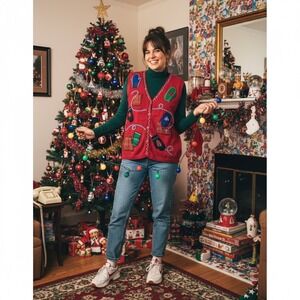 Vintage 90s Capacity Knit Sweater Vest Mitten Patchwork Fall Holiday Grandmacore